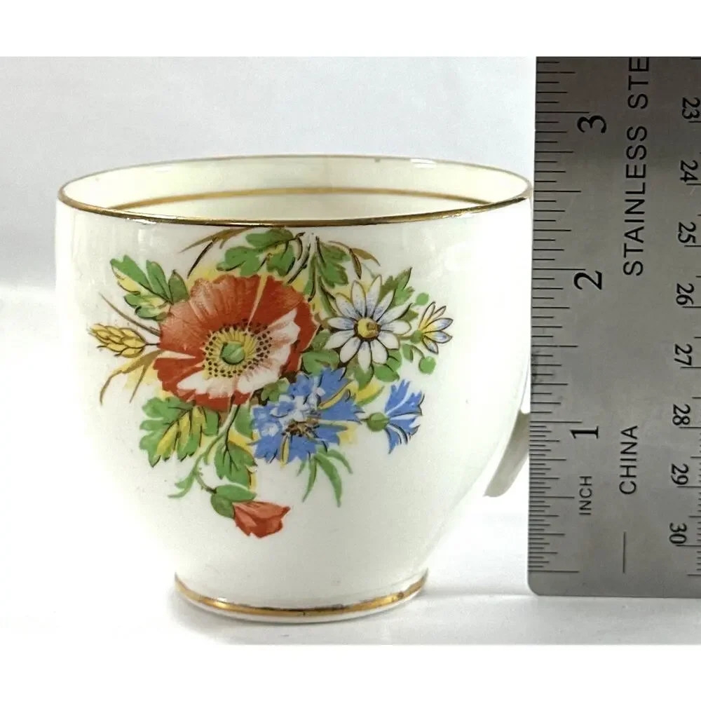 Duchess Bone China England Teacup Saucer Set Wildflower Poppy Gold Trim